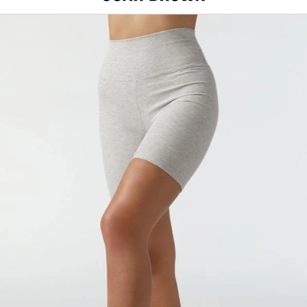 Joah Brown Grey Flex Rib Biker Shorts